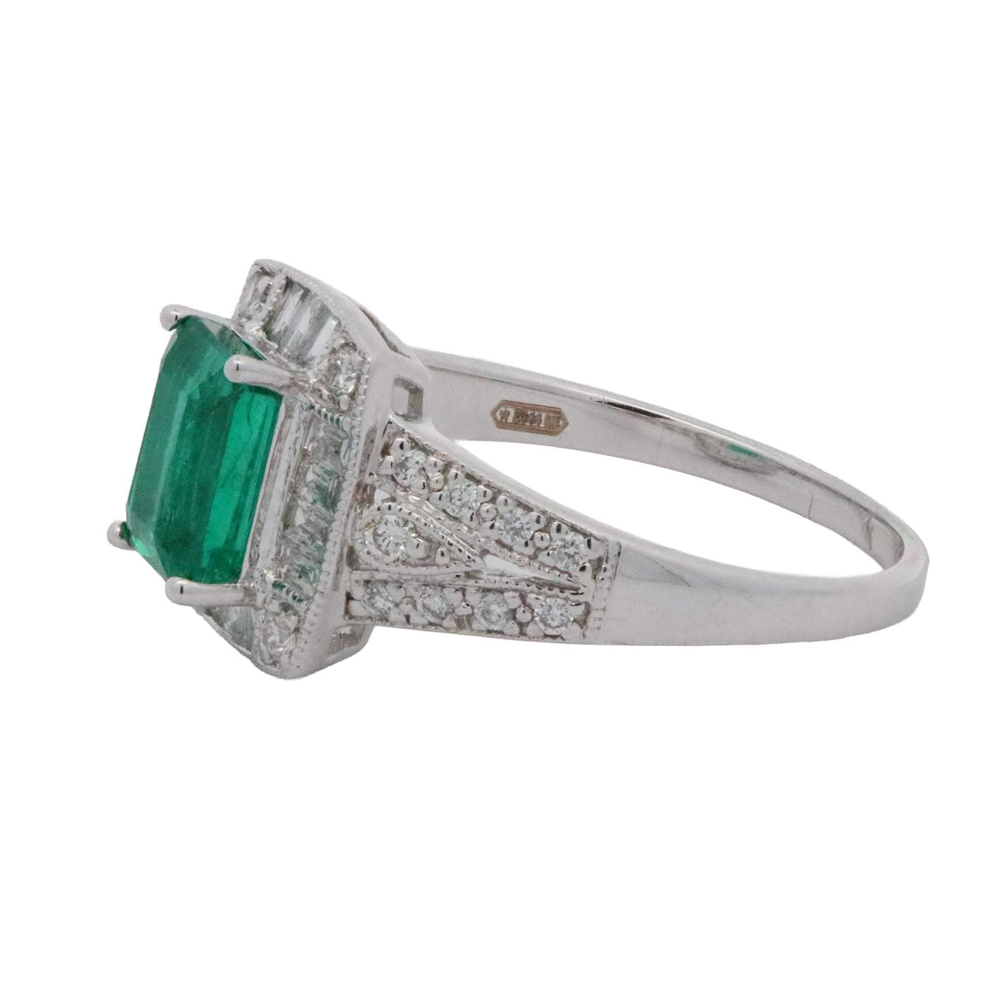 18K Emerald and Round and Baguette Diamond Ring Provident Jewelery