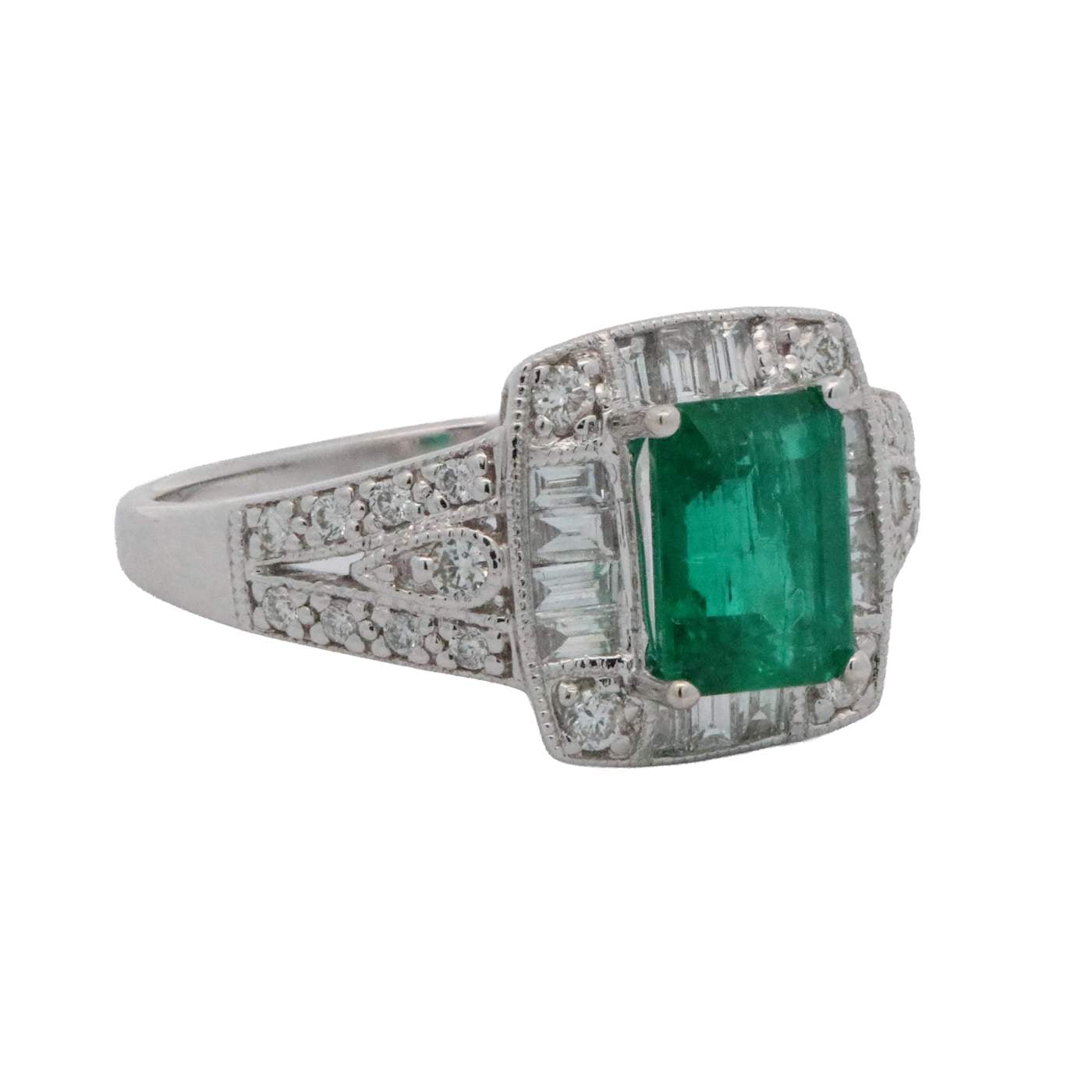 18K Emerald and Round and Baguette Diamond Ring Provident Jewelery