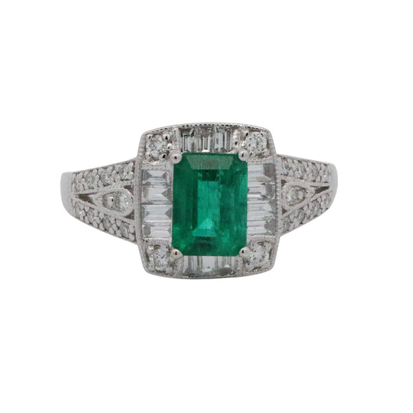 18K Emerald and Round and Baguette Diamond Ring Provident Jewelery