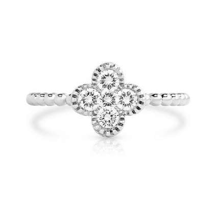 18K White Gold Diamond Clover Ring