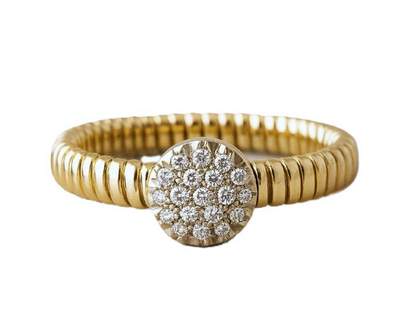 18K Two Tone Flex Ring With Round Diamond Top. Provident Jewelery