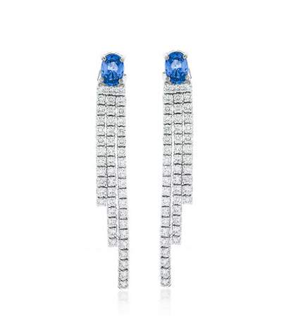 18K White Gold Diamond and Sapphire Dangle Earrings.