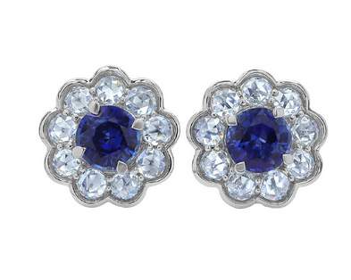 18K Sapphire and Diamond Earrings. Provident Jewelery