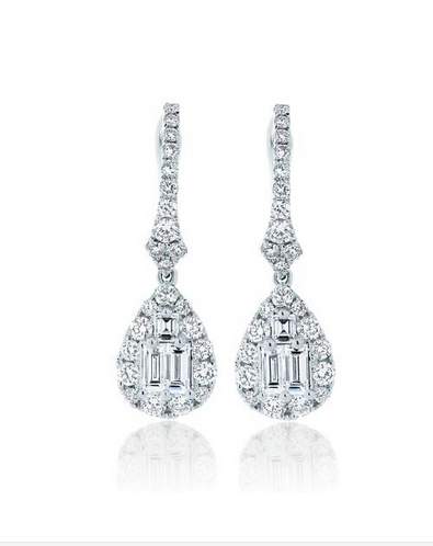 18K Hanging Pear Shape Illusion Diamond Earrings