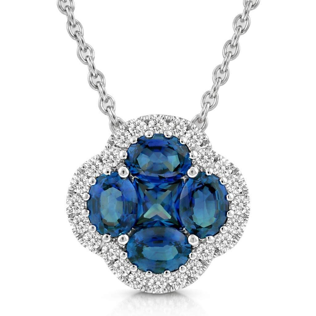 18K Sapphire and Baguette Diamond Pendant with Chain.