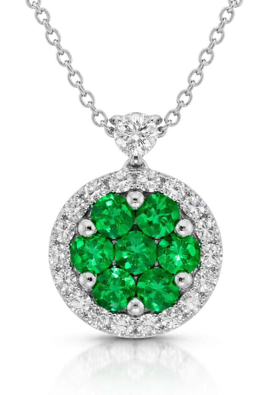 18K Emerald and Diamond Pendant with Chain.