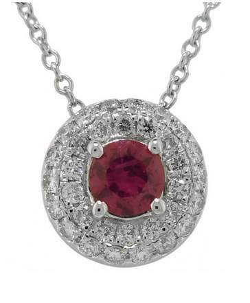 18K White Gold Ruby and Diamond Circle Pendant