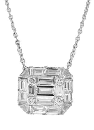 18K Round and Baguette Diamond Pendant With 16" Chain. Provident Jewelery