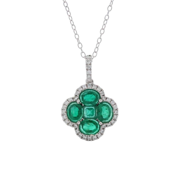 18K Emerald Pendant With Diamond Halo