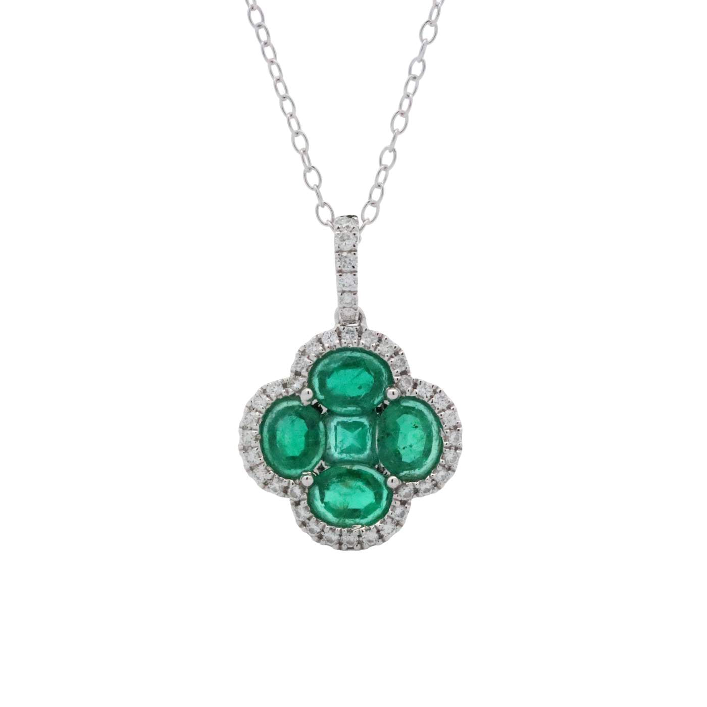 18K Emerald Pendant With Diamond Halo