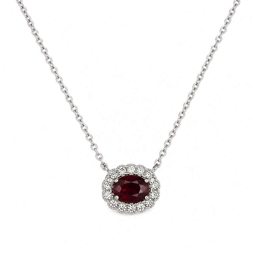 14K Diamond Halo Surrounding Oval Ruby