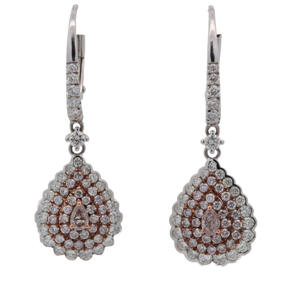 18K Pear Shape Halo Diamond Earrings