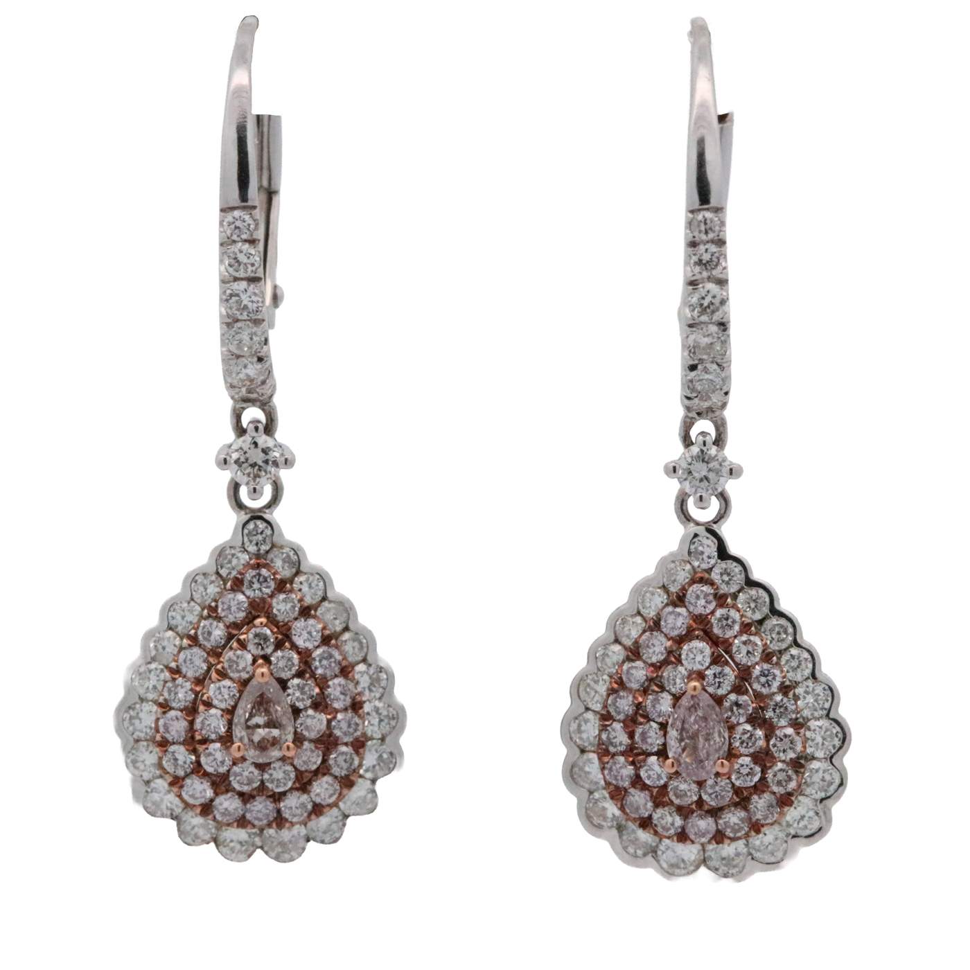 18K Pear Shape Halo Diamond Earrings