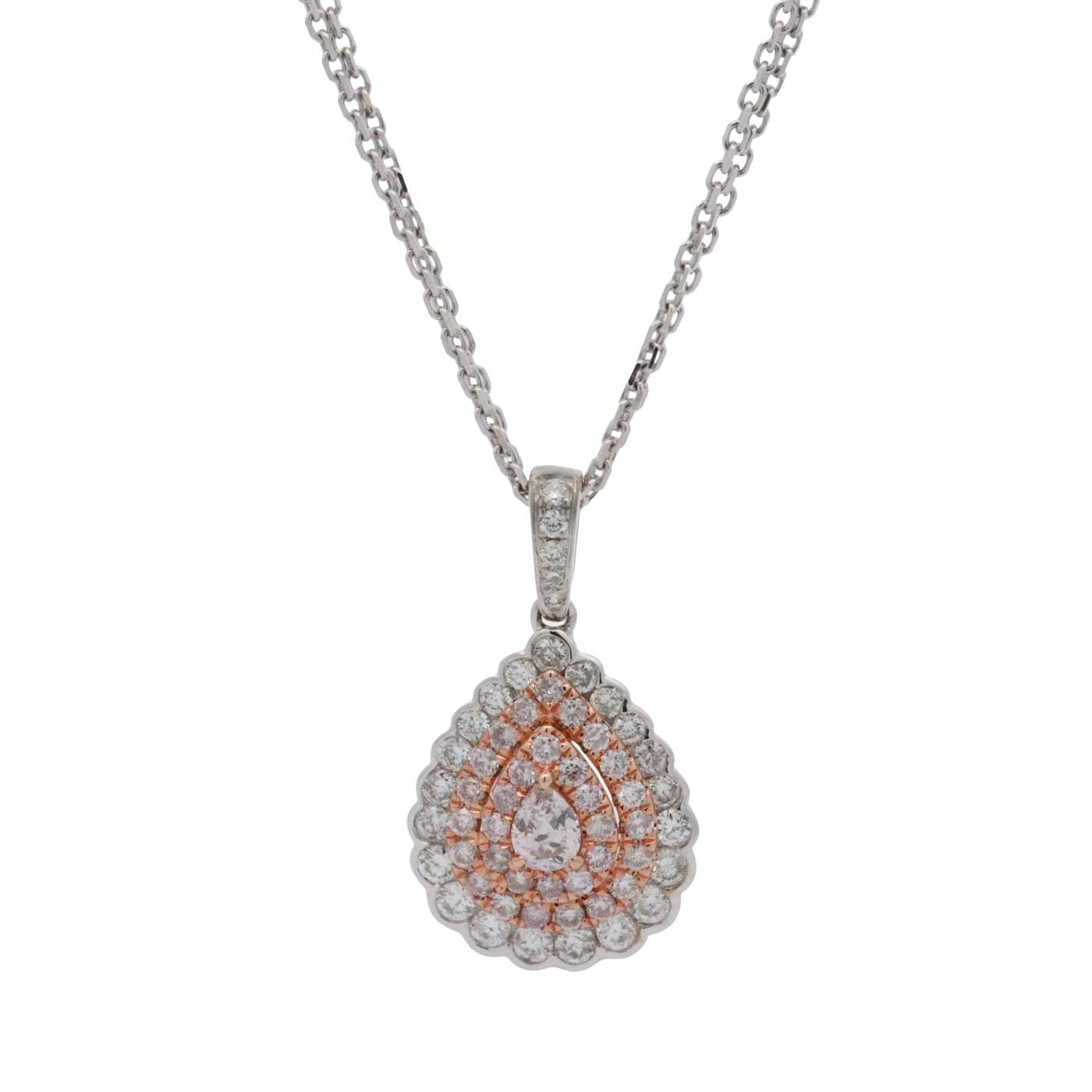 18KPear Shape Pink And White Diamond Pendent