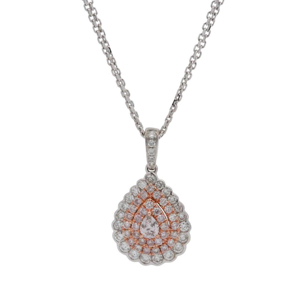 18KPear Shape Pink And White Diamond Pendent