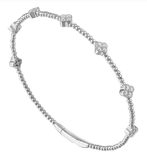 14K Flexible Diamond Cuff Bracelet in 7 Station Clover Pattern