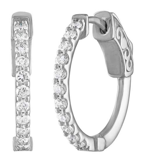 14K Round Diamond Hoop Earrings