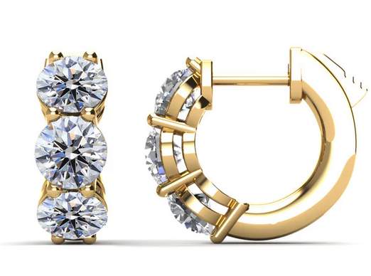 14K Yellow Gold Round Diamond Small Hoop Earrings With 6 Round Diamond= ~1.50 Ctw Provident Jewelery