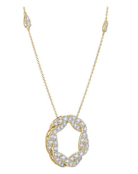 14K Yellow Gold Diamond Circle Pendant With A Diamond Station Necklace