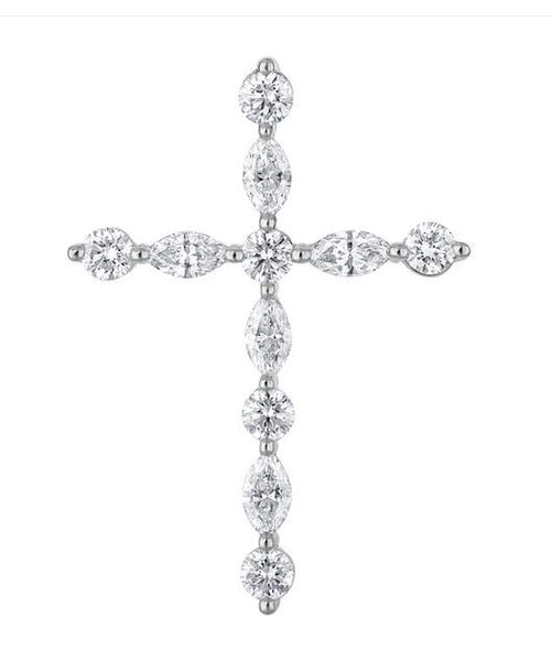 14K Round And Marquise Diamond Cross On A 18" Chain Provident Jewelery