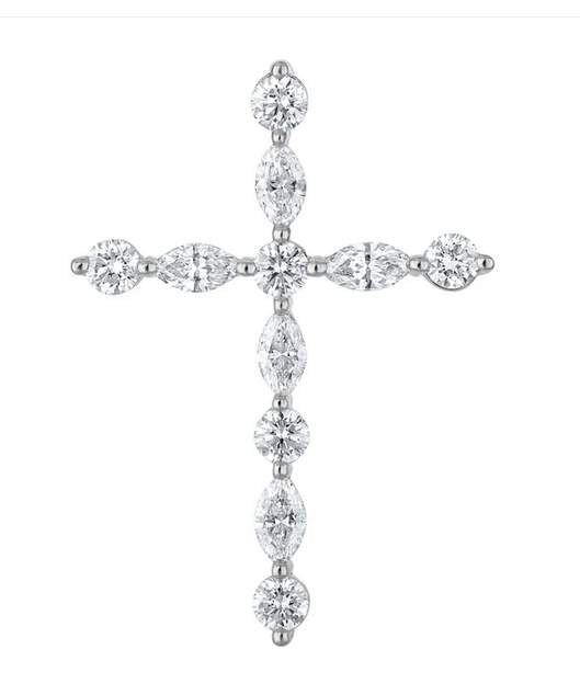 14K Round And Marquise Diamond Cross On A 18" Chain