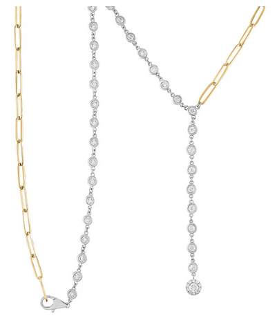 14K Diamond By The Inch And Paper Clip Y Necklace