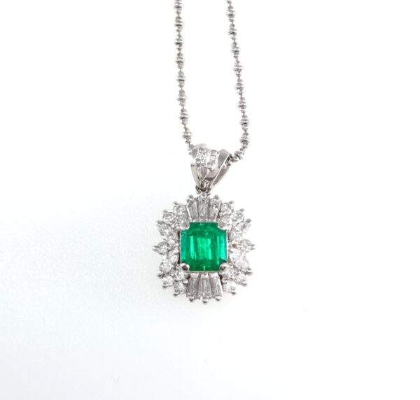 Platinum Emerald And Diamond Halo Necklace Provident Jewelery
