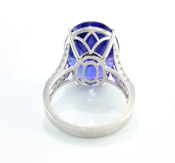 18k White Gold Oval Tanzanite Round Diamond  Ring Provident Jewelery