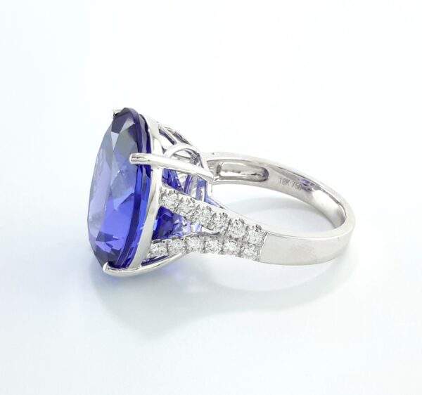 18k White Gold Oval Tanzanite Round Diamond  Ring Provident Jewelery