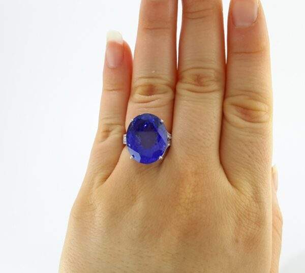 18k White Gold Oval Tanzanite Round Diamond  Ring Provident Jewelery