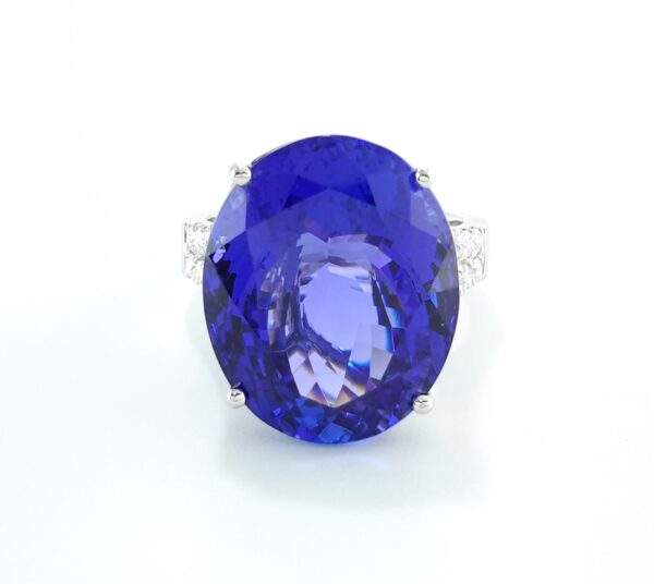 18k White Gold Oval Tanzanite Round Diamond  Ring Provident Jewelery