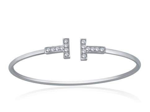 14K White Gold Double "T" Bangle cuff Bracelet with Diamonds ~.24ctw Provident Jewelery