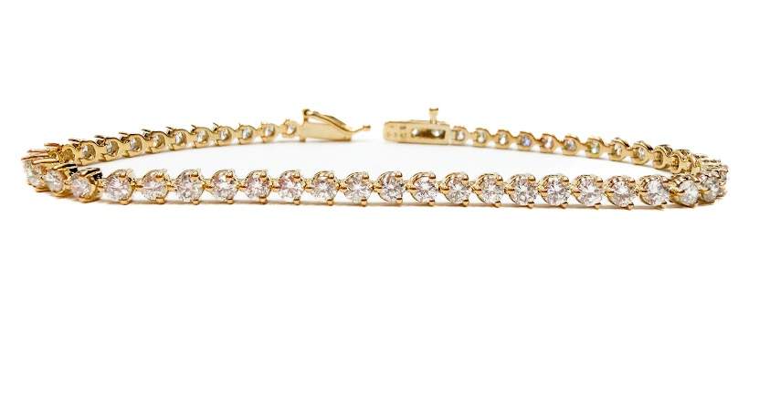 14K Yellow Gold 7" Tennis bracelet, 52Round Diamonds weigh ~3.83ctw, GH/SI