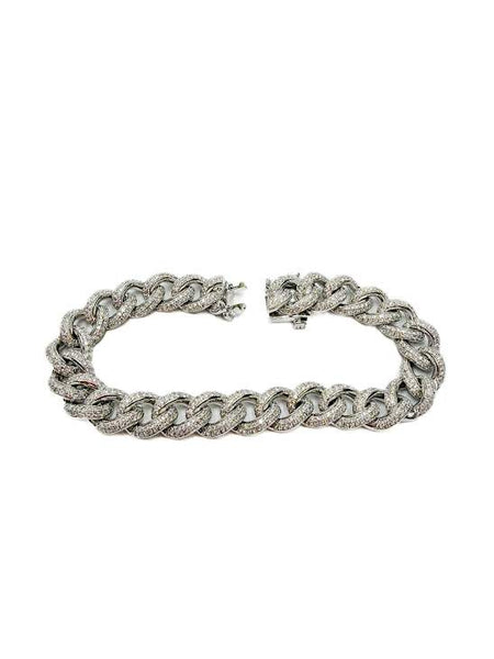 14K White Gold Diamond Pave' Curb Link Bracelet