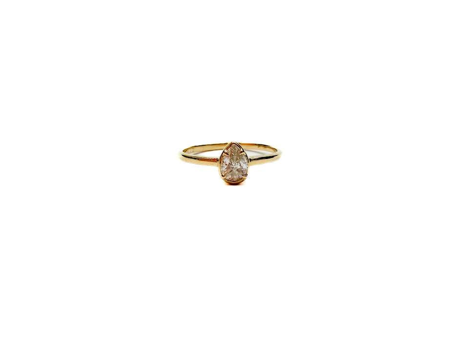 14K Yellow Gold Diamond Pear Shaped Ring, D=~.38ctw