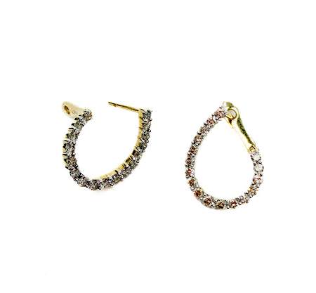 14K Yellow Gold Diamond Side post earrings with lever back, D=~1.00ctw Provident Jewelery