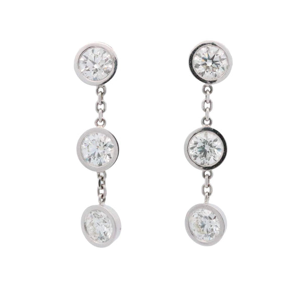 14K Round Diamond Bezel Set Dangle Earrings Provident Jewelery