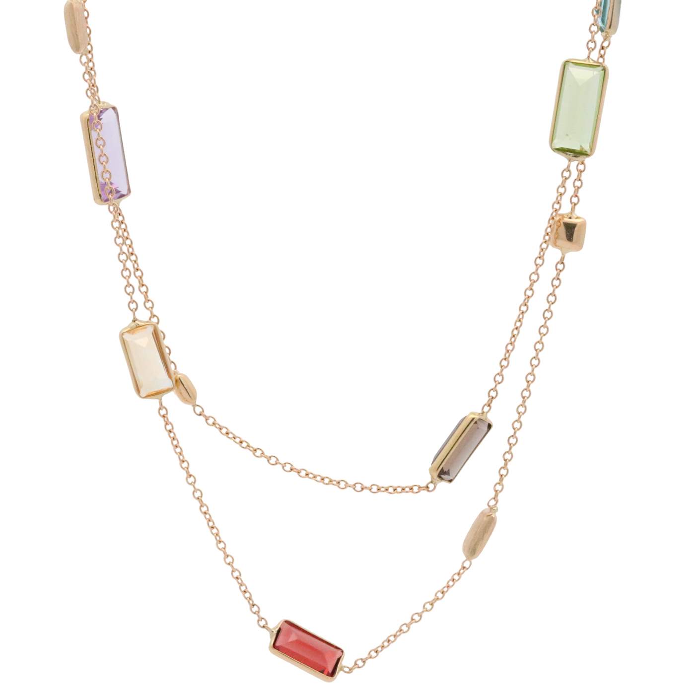 18K Yellow Gold Mix Gemstone Station Necklace 35" Provident Jewelery