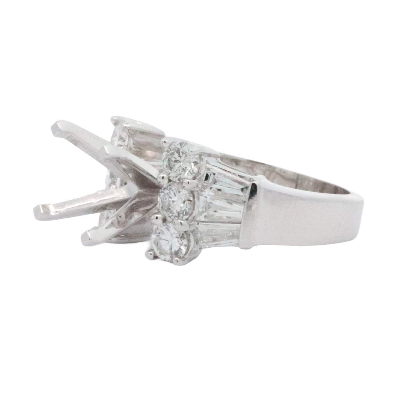 14K Round And Baguette Diamond  Semi Mounting