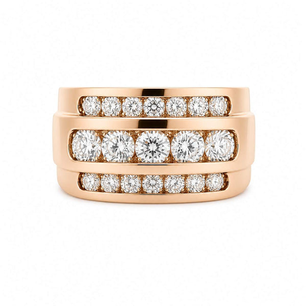 14K Yellow Gold Three Row Channel Set Round Diamond Ring
