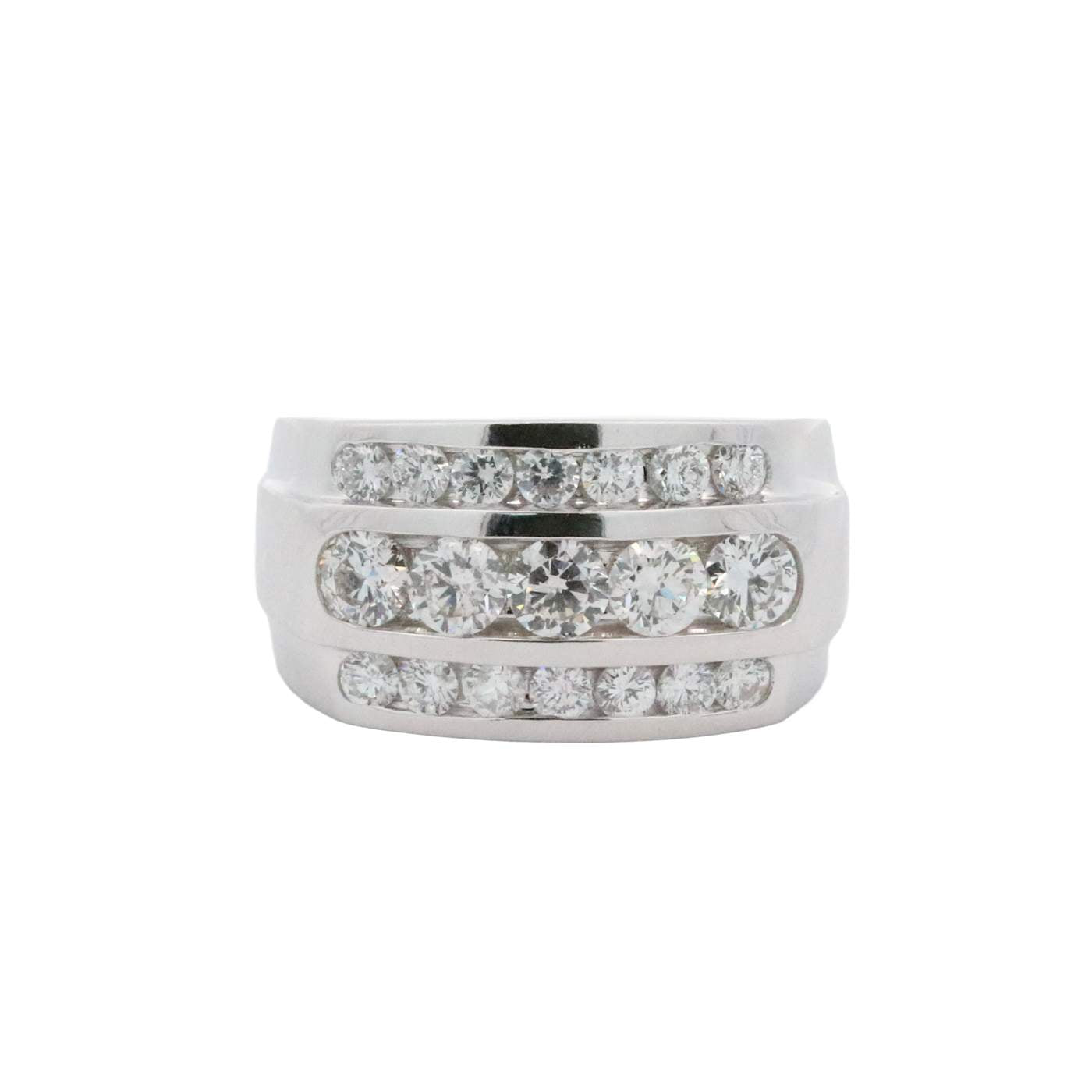 14K 3 Row Round Diamond Ring