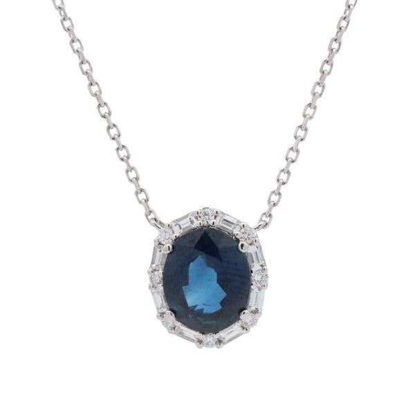 18K White Gold Sapphire and Diamond Pendant