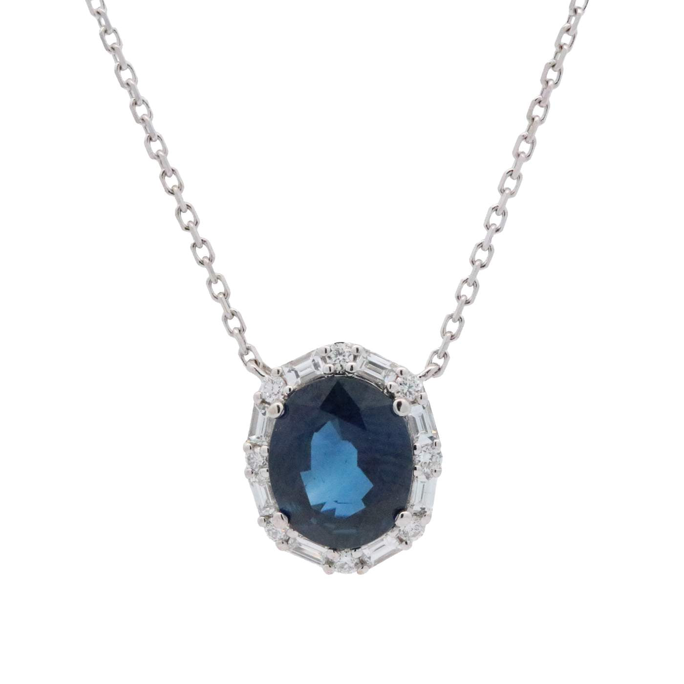 18K White Gold Sapphire and Diamond Pendant