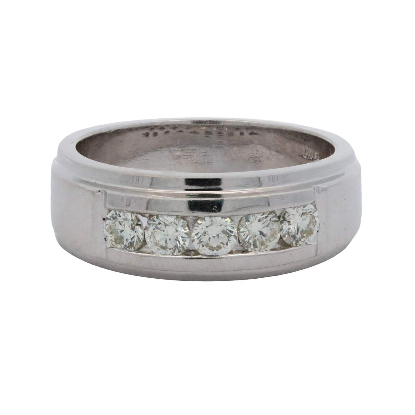 14K Ring With One Row Of Five Channel set Round Diamonds