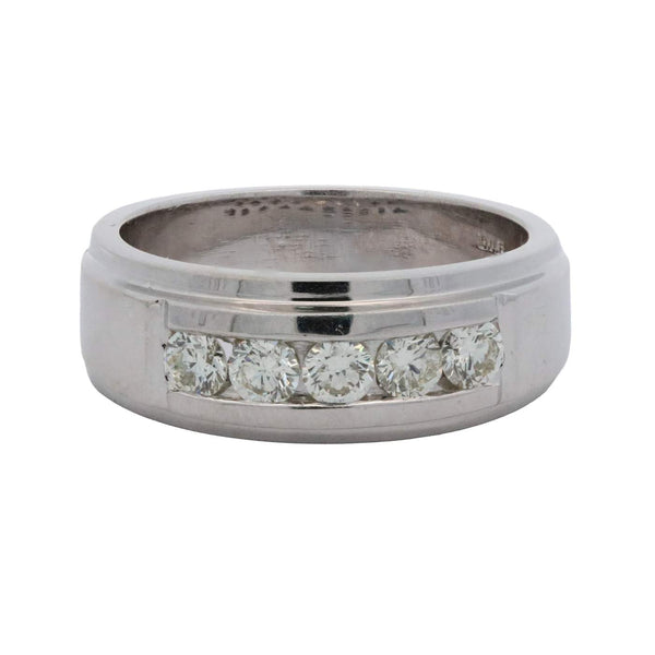 14K Ring With One Row Of Five Channel set Round Diamonds