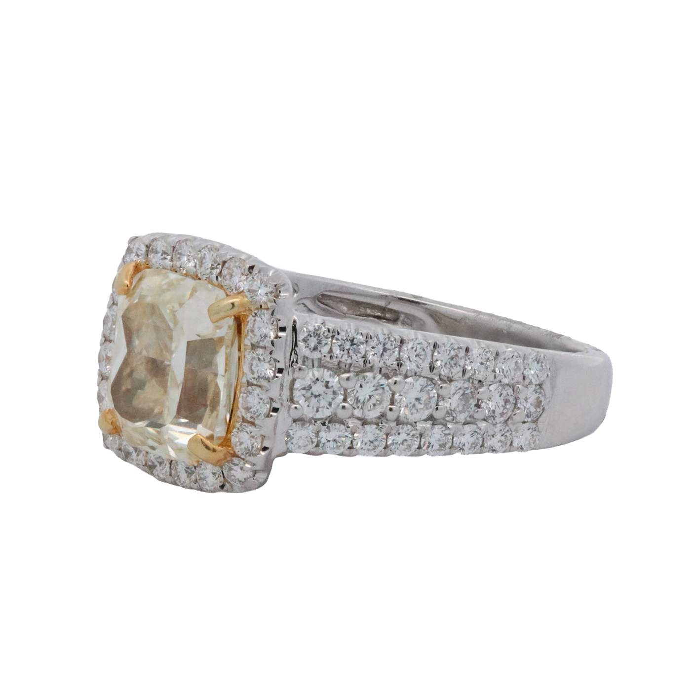 18K Cushion Cut Yellow Diamond Ring