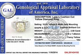 18K Cushion Cut Yellow Diamond Ring