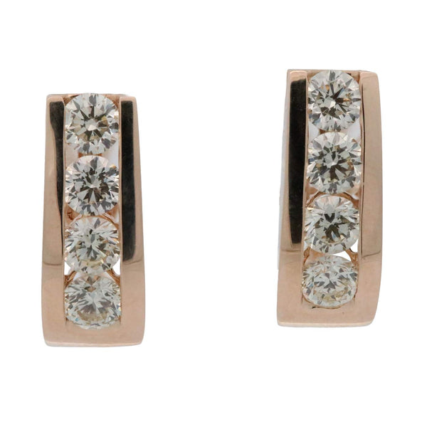 14K Yellow Gold Channel Set Diamond  Earrings
