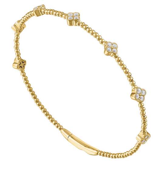 14K Clover Station Cuff Bracelet With Diamonds