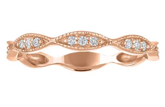 14K Round Diamond Stackable Mill Grain Ring Provident Jewelery